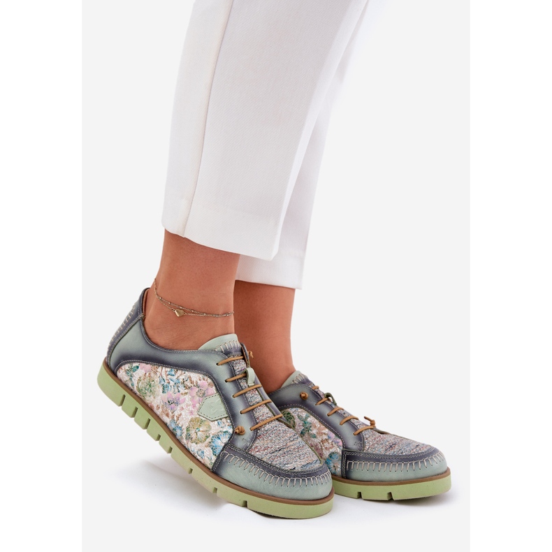Skórzane Półbuty Damskie Wzorzyste Maciejka 06784-09 Zielone 1