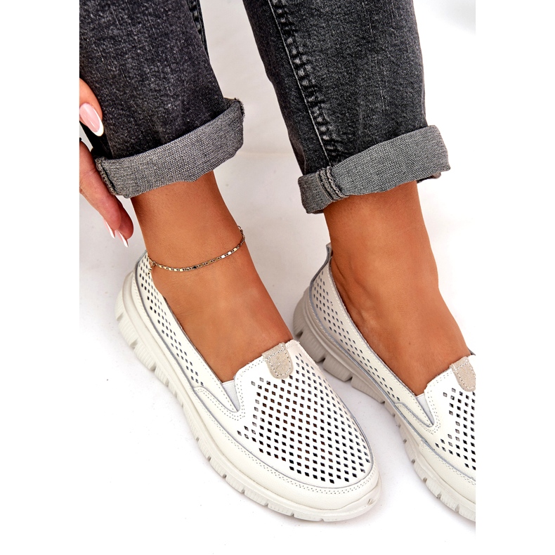 Evento Lekkie Skórzane Ażurowe Mokasyny 24PB18-6870 White białe 4