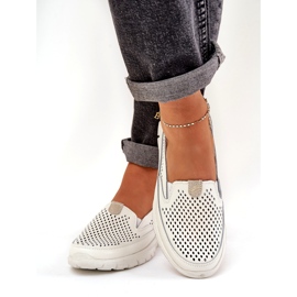 Evento Lekkie Skórzane Ażurowe Mokasyny 24PB18-6870 White białe 2