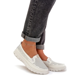 Evento Lekkie Skórzane Ażurowe Mokasyny 24PB18-6870 White białe 1