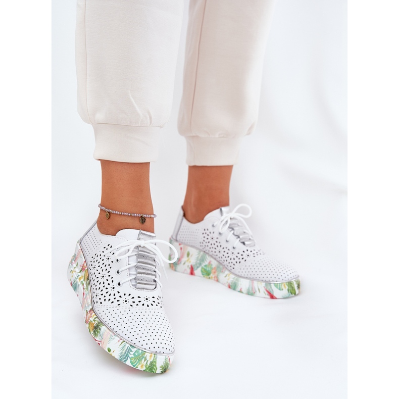 Skórzane buty Damskie Na Koturnie Artiker 56C1799 Biało-Srebrne białe 2