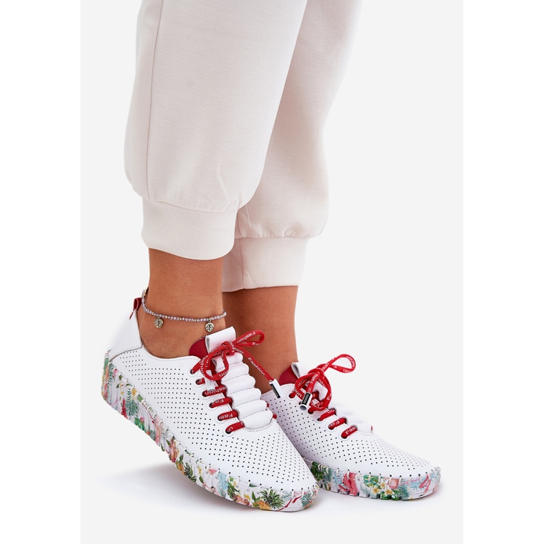 Skórzane buty Na Wzorzystej Platformie Artiker 54C1567 Biało-Czerwone białe 1