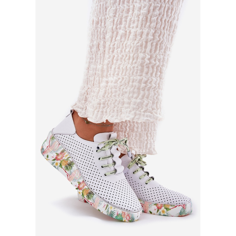 Skórzane Półbuty Na Koturnie Ze Wzorem Artiker 54C1807 Biało-Zielone białe 1