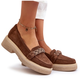 Zazoo 3429/W Damskie Zamszowe Mokasyny Z Ozdobą Brązowe 5