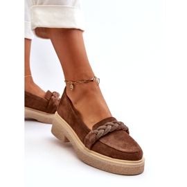 Zazoo 3429/W Damskie Zamszowe Mokasyny Z Ozdobą Brązowe 2