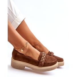 Zazoo 3429/W Damskie Zamszowe Mokasyny Z Ozdobą Brązowe 4