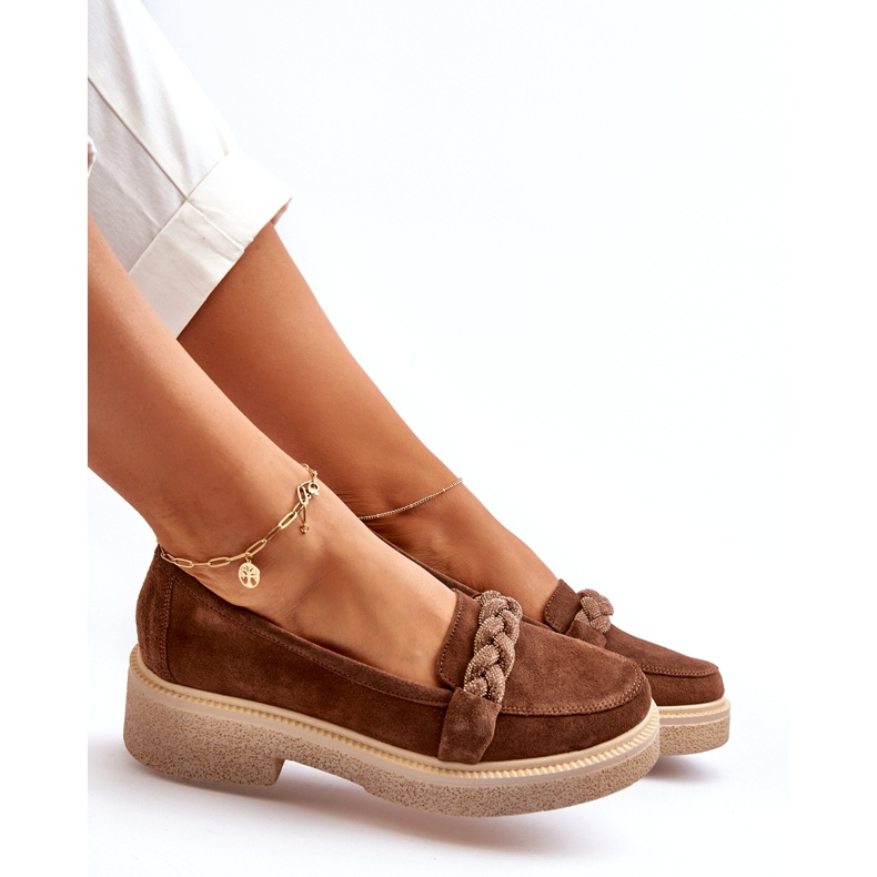 Zazoo 3429/W Damskie Zamszowe Mokasyny Z Ozdobą Brązowe 4