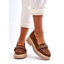 Zazoo 3429/W Damskie Zamszowe Mokasyny Z Ozdobą Brązowe 3