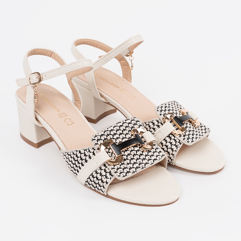 Goodin Białe sandałki damskie na średnim słupku 1