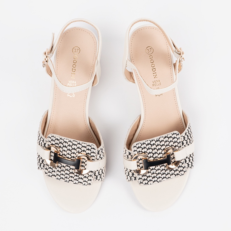 Goodin Białe sandałki damskie na średnim słupku 2