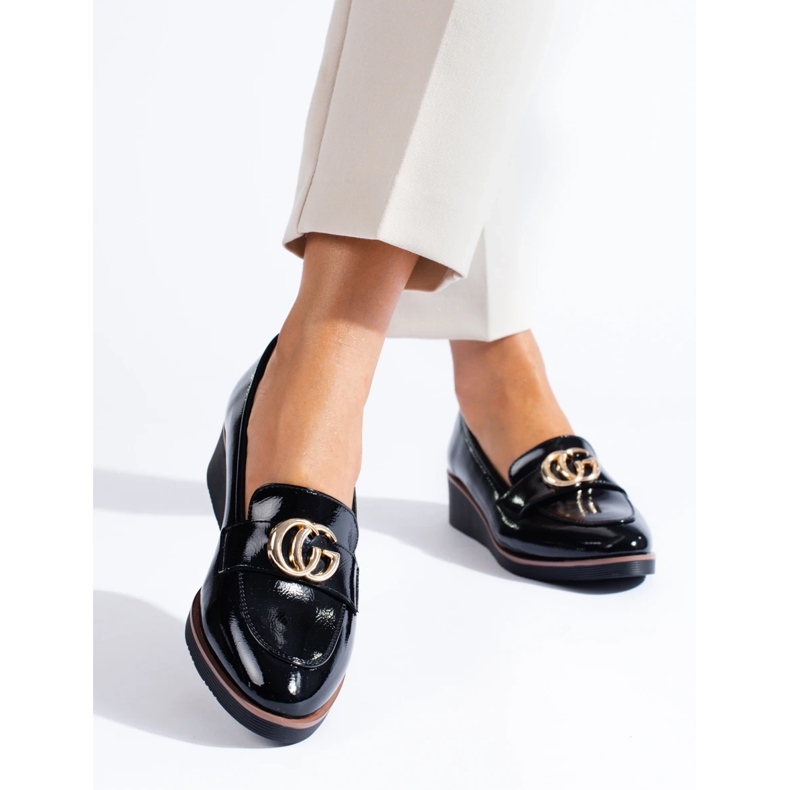 W. Potocki Lordsy damskie Potocki na koturnie czarne 1