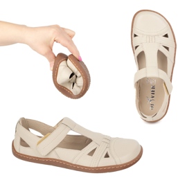 Buty damskie Barefoot Ultralekkie półsandały Olivier 1285 na rzep beżowe beżowy 8