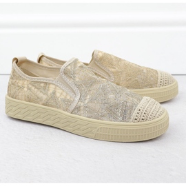Espadryle damskie wsuwane z koronką beżowe Artiker 56C2127 beżowy 2