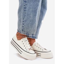 Skórzane Trampki Damskie Na Platformie GOE RR2N4106 Białe 1