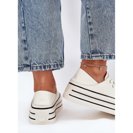 Skórzane Trampki Damskie Na Platformie GOE RR2N4106 Białe 2