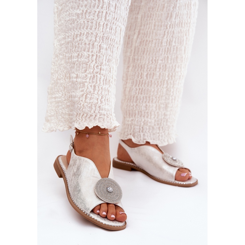 Połyskujące Sandały Damskie Ozdobnym Detalem S.Barski KV51-012 Srebrne srebrny 2