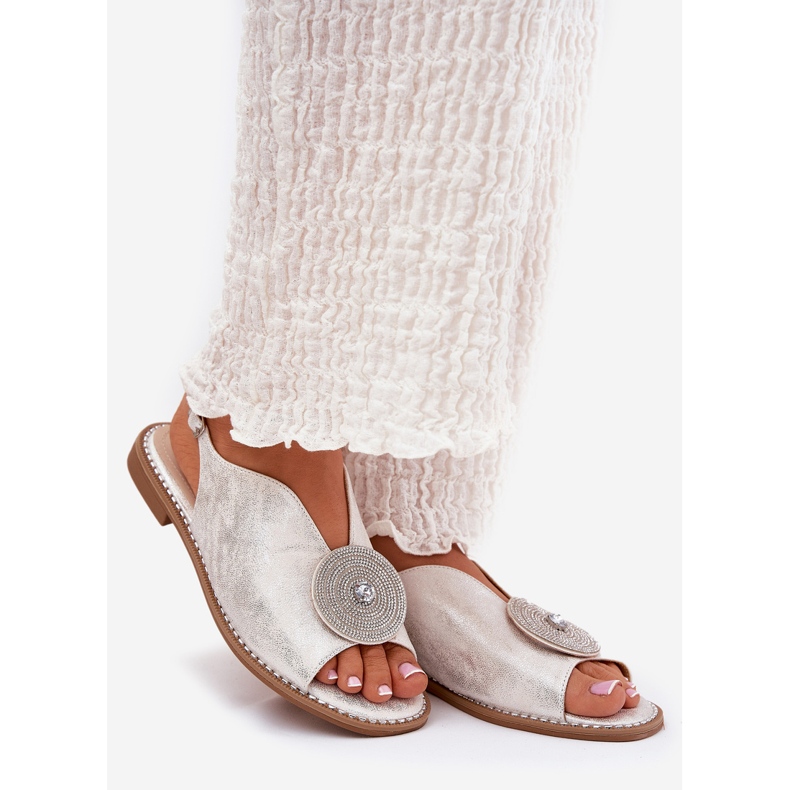 Połyskujące Sandały Damskie Ozdobnym Detalem S.Barski KV51-012 Srebrne srebrny 1