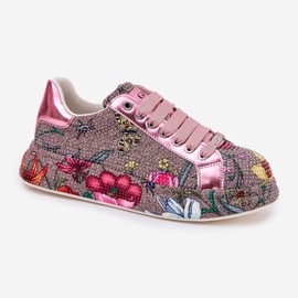 Wzorzyste Sneakersy Na Platformie Ze Zdobieniem GOE RR2N4002 Multikolor wielokolorowe 4