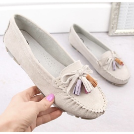 Skórzane zamszowe mokasyny z frędzlami Filippo W PAW506A beżowe 2