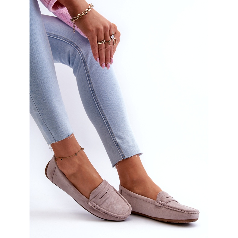 Confly Damskie zamszowe mokasyny grey lila szare 1