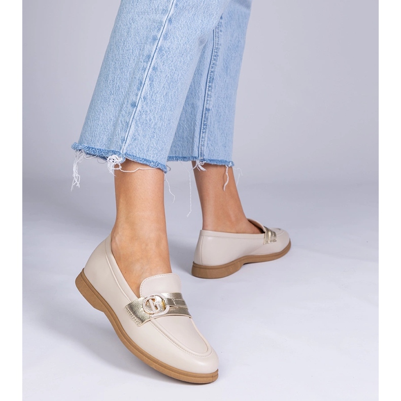 Beżowe mokasyny z ekoskóry z cyrkoniami beżowy 1