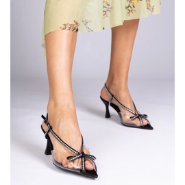 Czarne przezroczyste sandały na szpilce z cyrkoniami 1