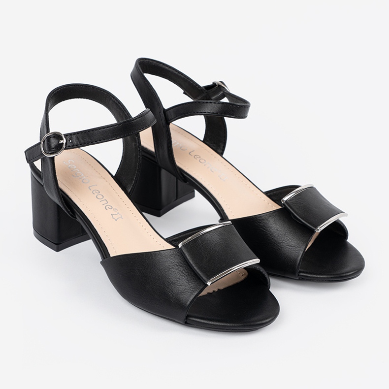 Sergio Leone Sandały na słupku damskie z odkrytą piętą czarne 1