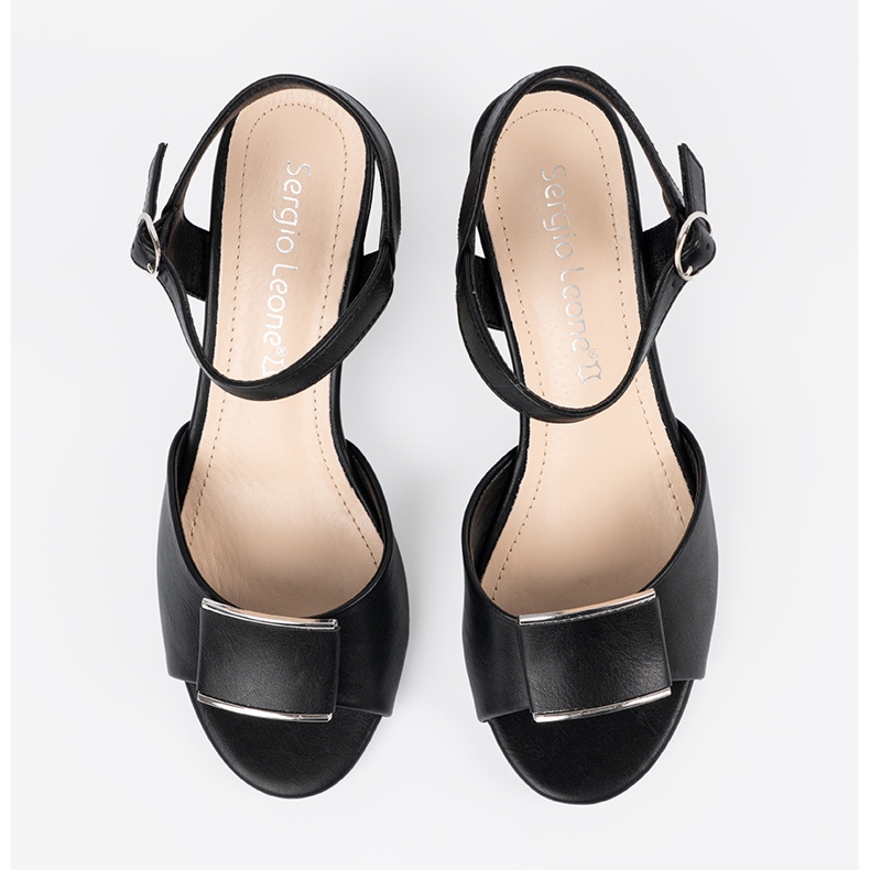 Sergio Leone Sandały na słupku damskie z odkrytą piętą czarne 2