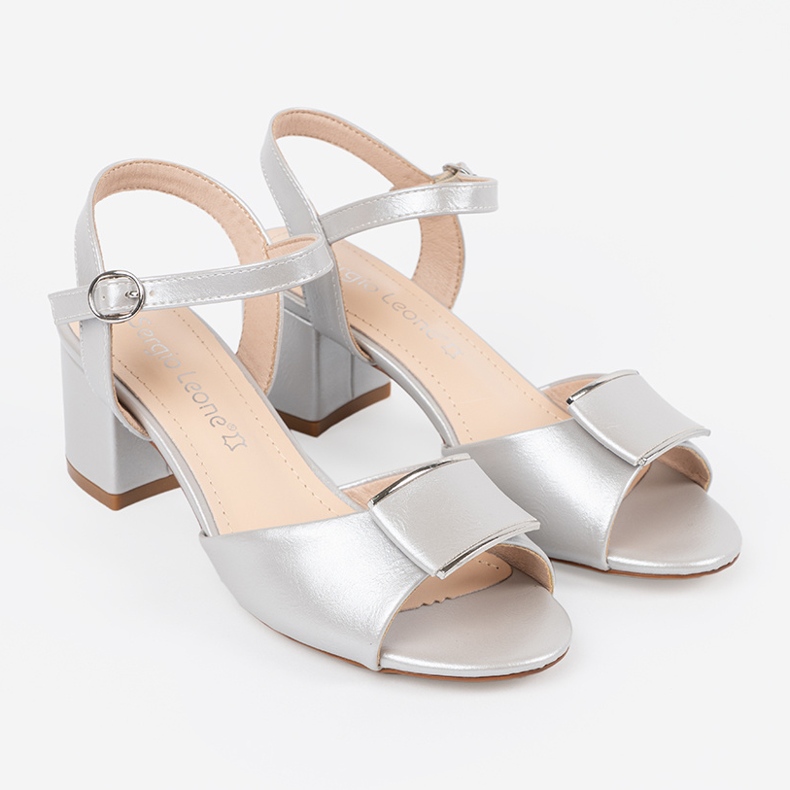 Sergio Leone Sandały na słupku damskie z odkrytą piętą srebrne srebrny 1