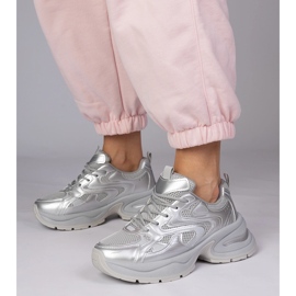Srebrne sneakersy sportowe na grubej podeszwie srebrny 2