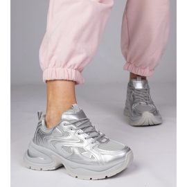 Srebrne sneakersy sportowe na grubej podeszwie srebrny 3