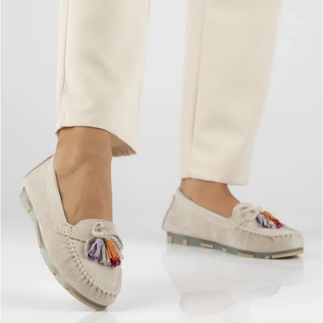 Skórzane mokasyny Filippo DP6136/25 Be beżowy 2