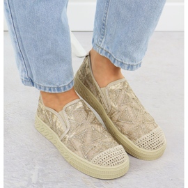 Espadryle damskie wsuwane z koronką beżowe Artiker 56C2127 beżowy 6
