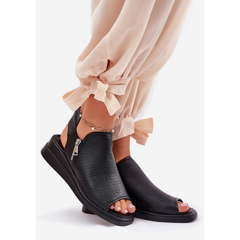 Jezzi Sandały Damskie Na Koturnie Czarne 1