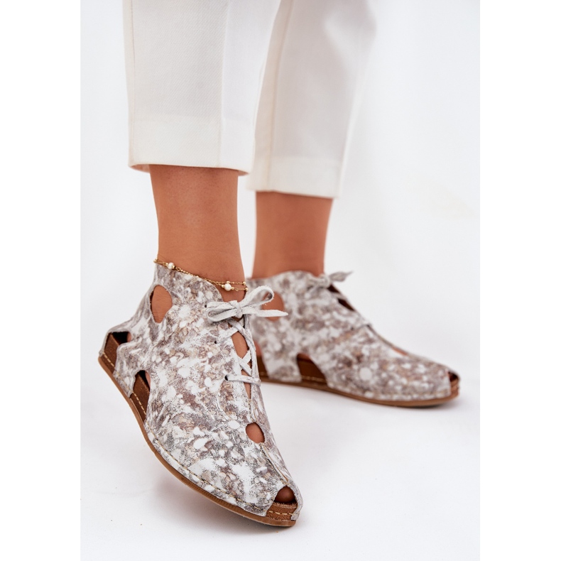 Wzorzyste Skórzane Botki Maciejka 03426-46 Biało-Beżowe beżowy 2