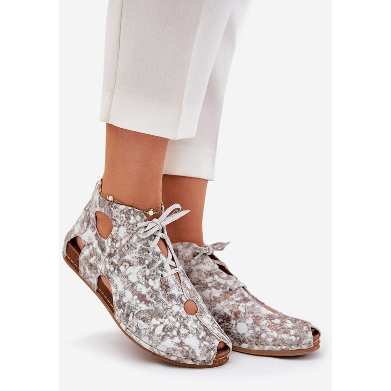 Wzorzyste Skórzane Botki Maciejka 03426-46 Biało-Beżowe beżowy 1