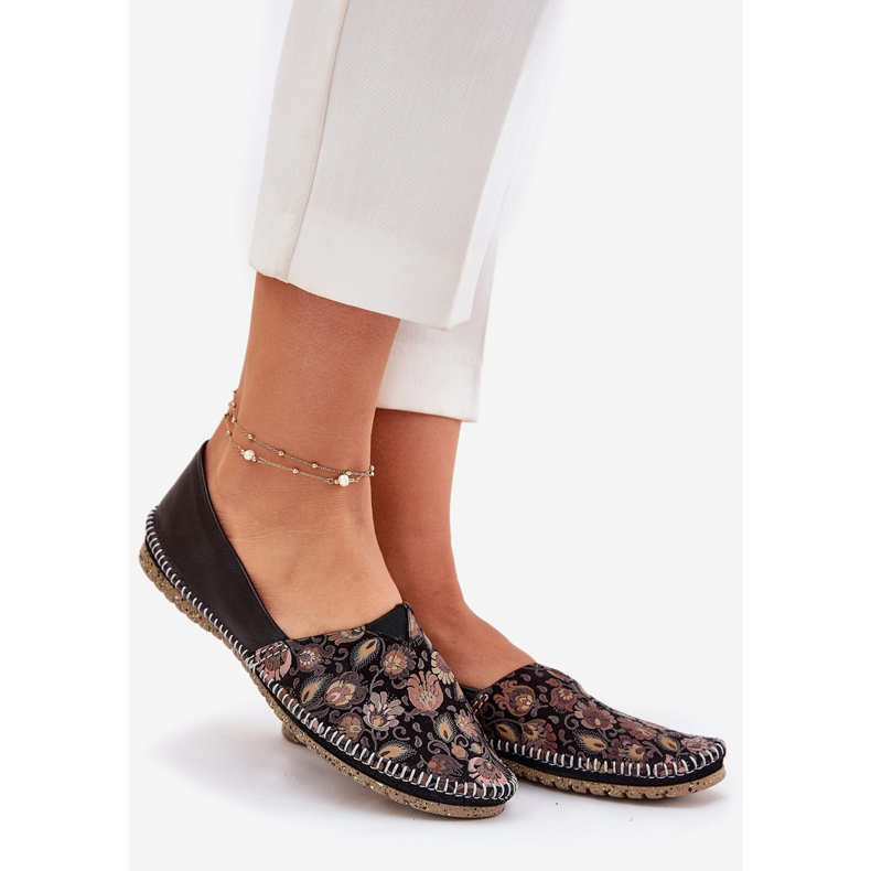 Skórzane Wzorzyste Baleriny Maciejka T1929-71 Czarne 1