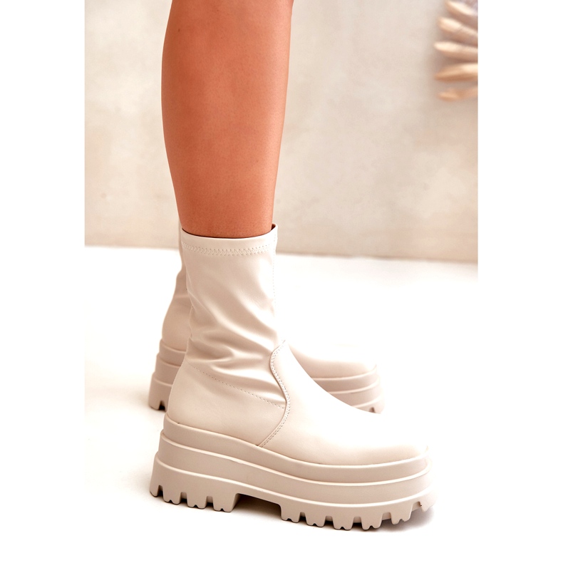 Botki Na Masywnej Platformie Jasnobeżowe beżowy 4