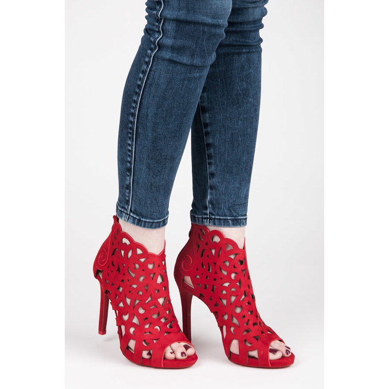 Vices Ażurowe sandałki na suwak czerwone 1