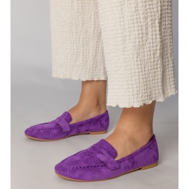 Fioletowe eleganckie mokasyny z ekozamszu 4