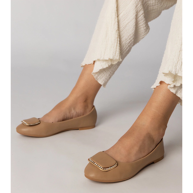Brązowe balerinki damskie z cyrkoniami 1