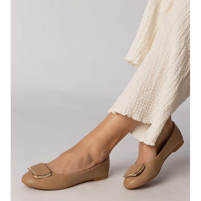 Brązowe balerinki damskie z cyrkoniami 2