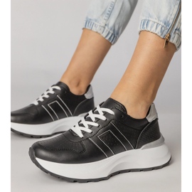 Czarne sneakersy sportowe ze srebrną wstawką 1