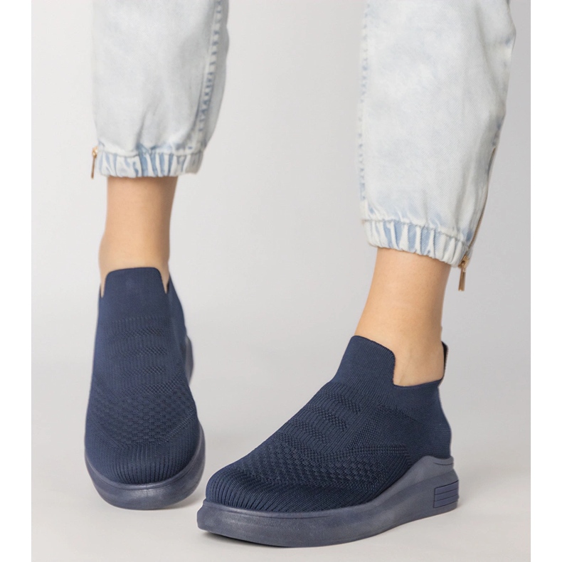 Granatowe sneakersy skarpetkowe wsuwane niebieskie 2