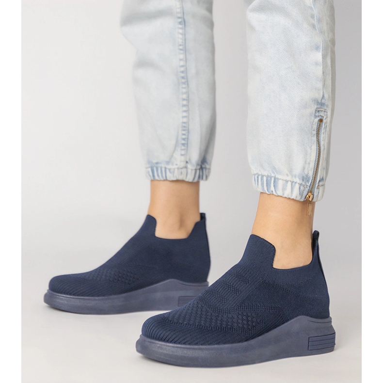 Granatowe sneakersy skarpetkowe wsuwane niebieskie 1