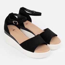 Seastar Czarne sandały damskie na białej koturnie 1