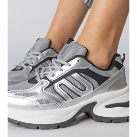 Srebrne sneakersy sportowe na masywnej podeszwie srebrny 3