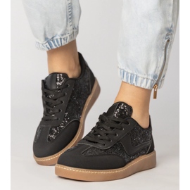 Czarne sneakersy damskie zdobione brokatem 5