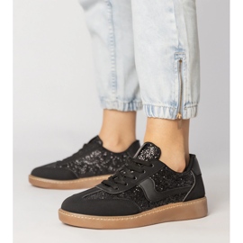 Czarne sneakersy damskie zdobione brokatem 3
