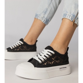 Czarne trampki sneakersy damskie ażurowe 1